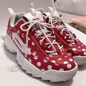 FILA Red and White Polka Dot Retro Throwback 90s Vibe sneakers 8.5